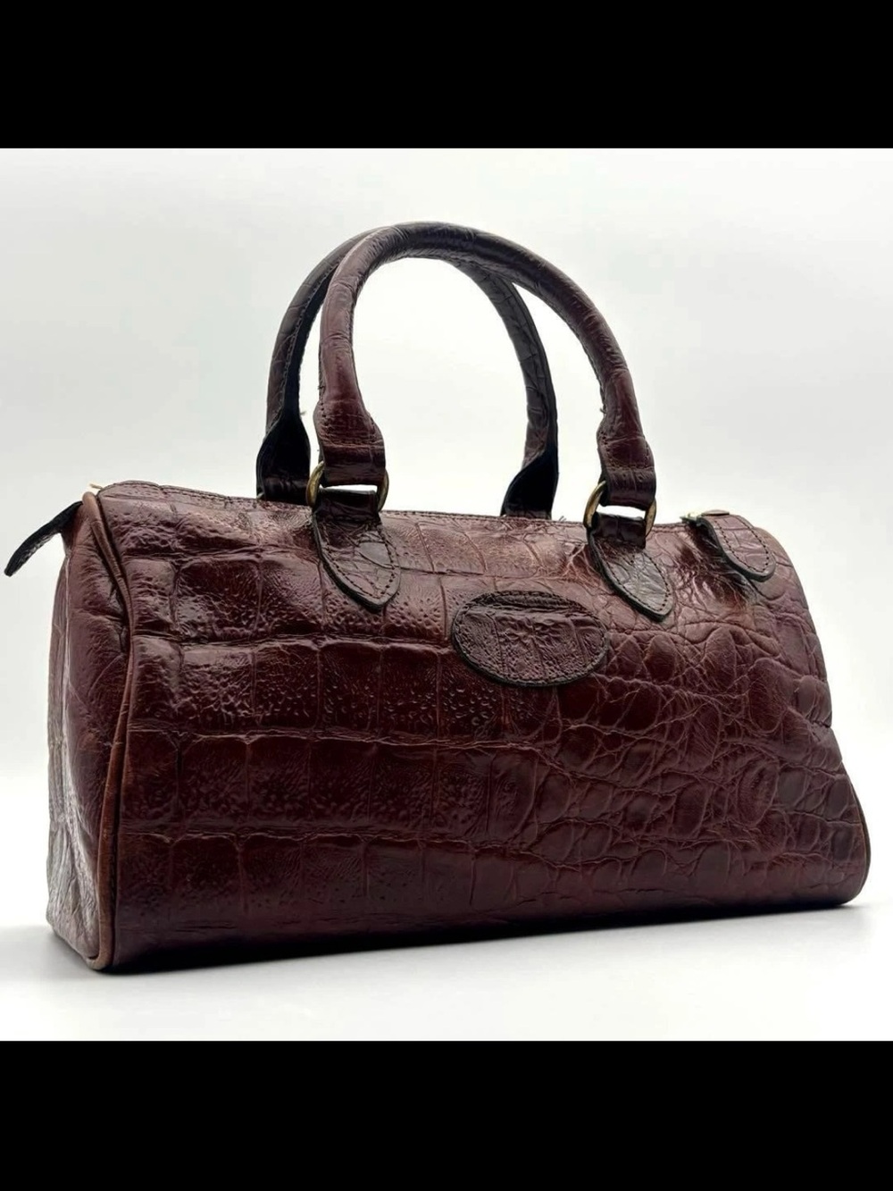 Mulberry Croc-Embossed Dark Brown Leather Satchel